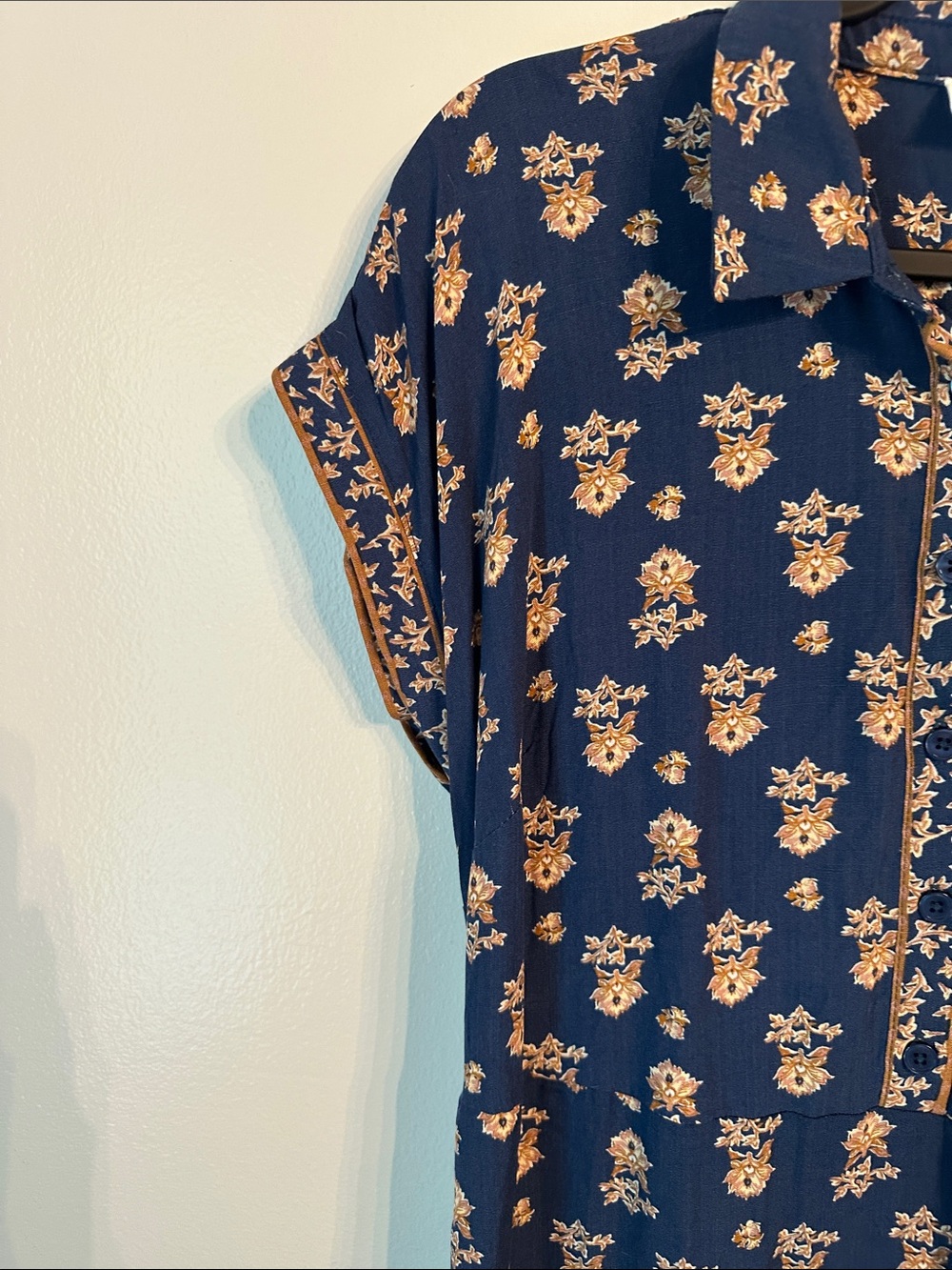 Lucky Brand Navy Beige Button Front Midi Dress Size L - Picture 4 of 7